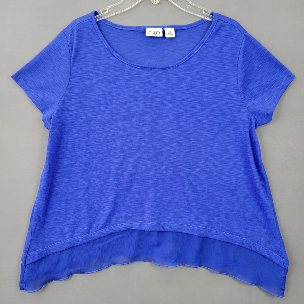 Cato Blue Crop Shirt Classic Short Sleeves Tee Scoop Neck Sheer Women Size M Top